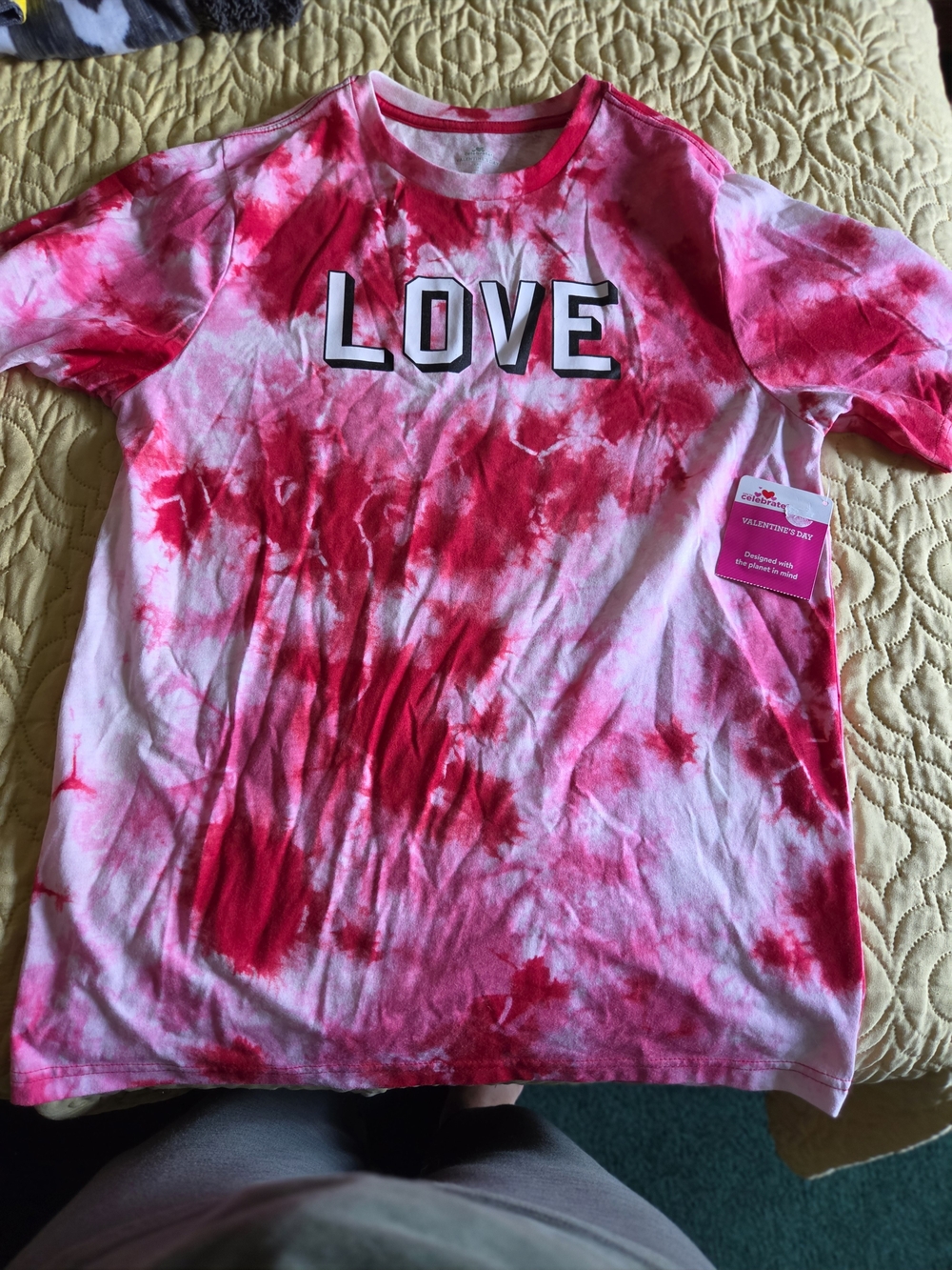Tie-Dye "LOVE" Short Sleeve Tee - Pink/White